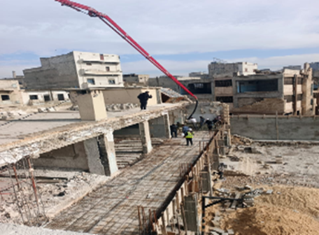 Concrete works during construction